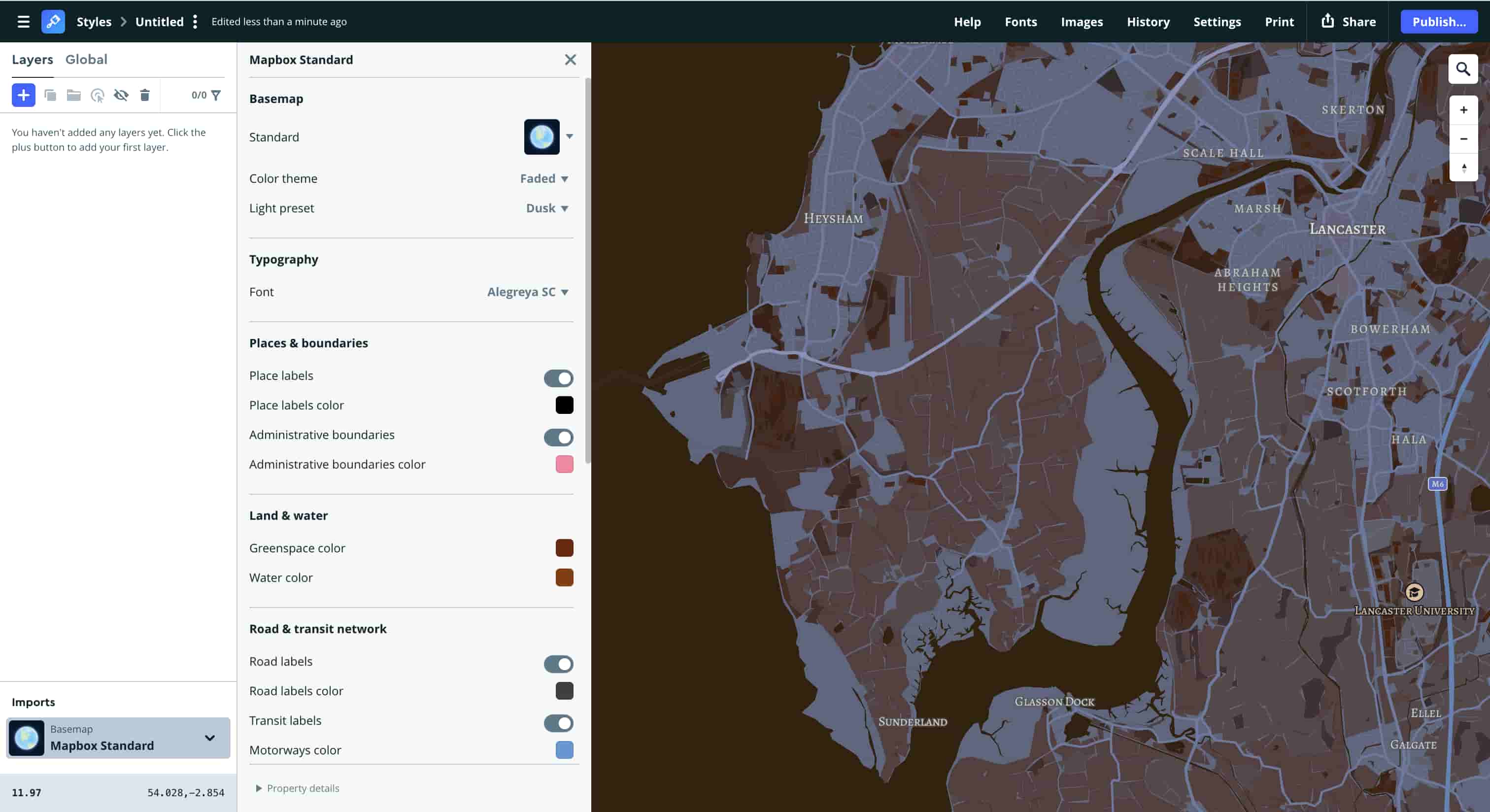 Tutorial exploration 3 – Experimenting with mapbox colours and fonts